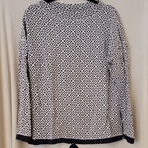 Talbots Navy and White Floral Knit Top